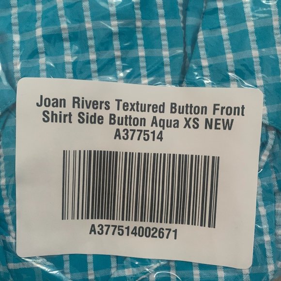 NWT JOAN RIVERS TEXTURED BUTTON FRONT SHIRT W/SIDE BUTTONS AQUA XS - Picture 11 of 12